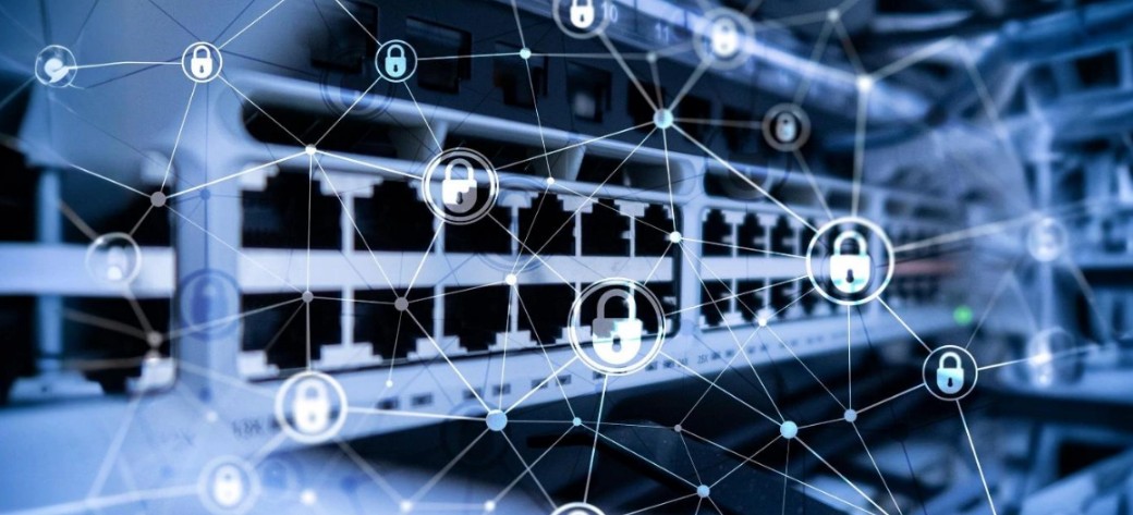 Network switch with security padlock icons representing managed network monitoring